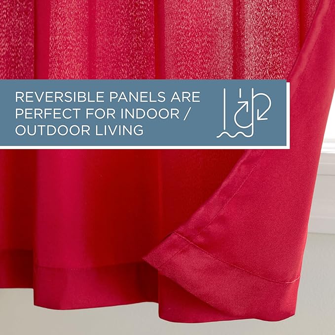 TOWN & COUNTRY BASICS Cabana Solid Heavyweight Indoor Outdoor Curtains, Light Filtering Opacity with Grommet Top, Water Repellent, 2-Pack Set, 54"x96", Radiant Red