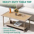 Brown Resin Wicker Patio Coffee Table with 2-Tier Storage