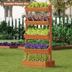 FILWH Wooden Raised Garden Bed Vertical Planter Box, Freestanding Plant Stand for Indoor Outdoor Plants, Herbs, Flowers, Vegetables, Gardening (Reddish Brown, 5-Tier，29.9 x 17.9 x 68in)