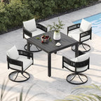 Grand patio 5-Piece Outdoor Dining Set for 4 with 1 Rectangle Expandable Table for 4-6 Person, Metal Woven Wicker Swivel Patio Chairs with Thickened Cushions for Yard, Poolside (Black)