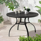 NUU GARDEN 41" Round Metal Outdoor Patio Dining Table for 4, All-Weather Slatted Outdoor Table with 1.57" Umbrella Hole and Adjustable Feet for Lawn Garden Backyard, Black