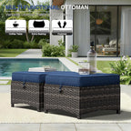 Joyside Outdoor Ottoman Set of 2, Patio Large Ottoman Foot Rest with Thickened Cushions, Outdoor Wicker Foot Stool for Porch, Deck Use