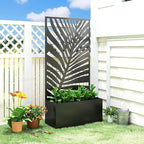 Outsunny Metal Planter Box with Trellis, 71" Tall Raised Garden Bed with Trellis Privacy Screen for Climbing Plants, Large Leaf Cut-Out Privacy Planter for Garden, Patio, Balcony