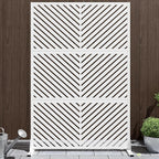 Casaphoria Metal Privacy Screen Outdoor, 72" H x 47" W Freestanding Decorative Privacy Screen for Patio Deck Balcony Garden with Stable Base, White-Parallel