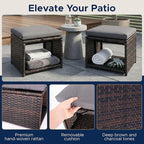 Outdoor Storage Ottoman (Set of 2) - All-Weather Wicker Patio Footstool with Washable Cushions - Sturdy Rattan Foot Rest & Hidden Box for Deck, Porch, Backyard & Balcony
