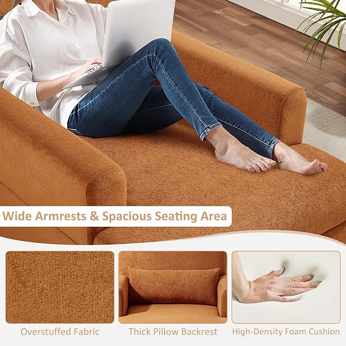 Oversized Chaise Lounge Chair, Cloud Fluffy Chaise Sofa Recliner with Adjustable Backrest, Comfy Upholstered Sleeper Couch Bed, Modern Deep Seat Reading Armchair for Living Room, Movie Room, Bedroom