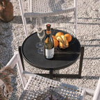 COSIEST Small Round Outdoor Coffee Table Dark Grey, 12''Hx31.5'''All-Weather Concrete Top Patio End Table W Metal Frame for Garden, Balcony and Living Room