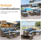 Shintenchi 3-Piece Outdoor Patio Furniture Sets, Wicker Patio Conversation Sets, All Weather Wicker Rattan Patio Seating Sofas with Glass Coffee Table and Cushion, Blue-Gray