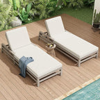 LUMISOL Outdoor Chaise Lounge Chairs Set of 2, Solid Wood Patio 5-Position Adjustable Recliner Chair with Thick Cushions, Weather-Resistant for Pool, Balcony, Garden, Grey