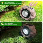 4 Pack Solar Rock Lights Outdoor, Angle Adjustable Solar Lights Outdoor Waterproof, LED Solar Garden Lights, Auto On/Off Landscape Lighting for Yard Pathway Patio Flower Bed - White Glow (Stone Brown)
