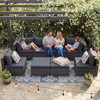 NICESOUL 8 Seater Modern Luxury Outdoor Furniture Set, Extra Large PE Wicker Patio Modular Sectional Sofa with Ottoman, 29.3'' High Back L-Shaped All-Weather Conversations, Deep Seated Grey Color
