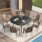 VICLLAX Patio Table and Chair Set of 8, All Weather Metal Round Outdoor Dining Furniture Set-53 Round Outdoor Table and Chairs, Black Tabletop