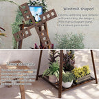 COPREE 3-Tier Tower Plant Stand Display Rack with Windmill Top,Bamboo Vintage Flower Pot Holder Shelf for Patio Balcony Decoration