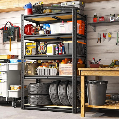5 Tier Garage Shelving 2020LBS Storage Shelves,Adjustable Heavy Duty Metal Shelving Unit Utility Rack for Garage,Kitchen Pantry Shelf for Warehouse,Closet,Commercial,28" W x 12" D x 59.8" H,Black