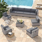 8-Seat Modern Patio Furniture Set with Swivel Rocking Chairs, Thick 4″ Cushions, Dual-Strand Wicker Rattan, Rust-Resistant Steel Frame – Outdoor Conversation & Modular Sectional,Black