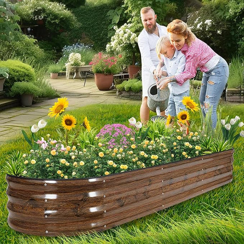1MORE Galvanized Raised Garden Bed- Planter Garden Boxes Outdoor, Raised Beds for Gardening,Metal Garden Bed Kit for Vegetables Flower, Planter Raised Beds.8x2x1ft Grain-2pcs