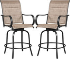 Yaheetech 2 Piece Patio Swivel Bar Stools Texteline Bistro Chairs with High Back/Armrest/Footrest, All Weather Padded Seating Outdoor Furniture Chairs for Outside, Lawn & Garden?Black/Brown