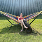 SZHLUX Double Hammock with Stand for Outside 450lb Capacity Steel Stand, Premium Carry Bag Included and Two Anti Roll Balance Beam