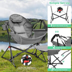Ainfox Hammock Camping Chair with Footrest, Foldable Portable Rocking Chairs for Adults Outside Swinging Camp with Cup Holder Pillow for Outdoor Patio Poolside (Light Grey)