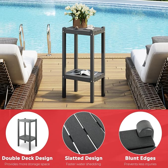 Costaelm Outdoor Side Table, 2-Tier Small Patio Coffee Tables - Image 8