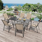 Patio Chairs Set of 4, Stackable Outdoor Dining Chairs for All Weather Textilene Fabric & Metal Frame, Outdoor Chairs Set for Backyard Deck Garden (Brown, Set of 4)