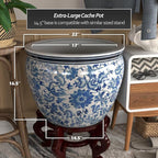 Red Lantern Large 22" Porcelain Fishbowl Blue & White Floral Planter