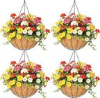 4 Pack 8 Inch Hanging Baskets for Plants Outdoor Metal Hanging Planter Hanging Flower Baskets with Coco Fiber Liners Chain Round Wire Plant Holder Hanging Flower Pots(Watermelon)