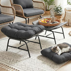 NICESOUL Indoor Outdoor Ottoman Set of 2, Large Wide Double Patio Footstool, PE Rattan Thicken Cushioned Footrest, All-Weather Wicker Furniture for Balcony, Porch, Living Room, Egg Chair, Grey