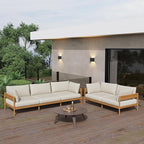 Acanva Modern Outdoor Patio Furniture Set, All-Weather Aluminium Conversation Sectional Sofa with Thick Cushions for Backyard, Garden, Porch, Loveseat, Beige