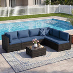 LEVELEVE 7 Pieces Outdoor Patio Furniture Sets,Rattan Conversation Sectional Set,Manual Weaving Wicker Patio Sofa with Tea Table