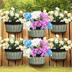 Layhit 6 Pcs Wall Hanging Planters Outdoor Pot Planter Wine Barrel Planter Distressed Oak Thickened Plastic Water Storage Flower Pots for Flower Indoor Outdoor(10 Inches,Grey Green, Brown, Black)