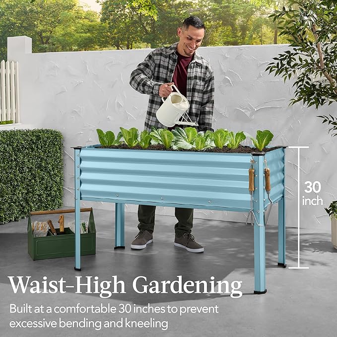 Best Choice Products 48x24x30in Galvanized Raised Garden Bed, Metal Elevated Planter Box, Vegetable Garden for Backyard, Patio, Balcony - Mist Blue