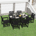 HDPE Outdoor Dining Set, Patio Table and Chairs Set, All-Weather 7-Piece Outside Table and 6 Chairs, 2" Umbrella Hole, Outdoor Furniture for Garden, Poolside, Backyard, Deck | Black