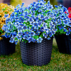 Artificial Flowers for Outdoors Fake Plants - 16 Bundles Faux Outside Greenery Boxwood No Fade Plastic Shrubs Fall Decor Farmhouse Home Garden (Blue)