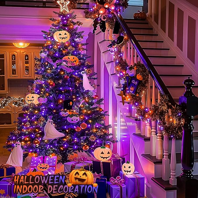 String Lights, 168 ft Outdoor 600 LED Orange to Purple with Remote