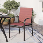 5 Piece Patio Dining Set for 4, 42" x 42" Round Metal Table with Umbrella Hole and 4 Red Chairs, Outdoor Table and Chairs Set for Lawn Backyard and Deck