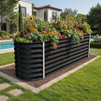 YITAHOME 24" Tall 9 in 1 Large Raised Garden Bed Kit, 8x2x2ft Galvanized Metal Planter Box with Gloves and Safety Rubber, Outdoor Above Ground Planters for Plants Vegetables Flowers, Black