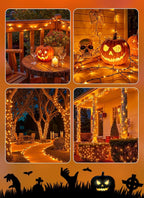 Brightown 4 Pack Solar Halloween Lights, Total 184FT 480 LED Solar String Lights Outdoor Waterproof Black Wire with 8 Modes, Solar Fairy Light for Garden Yard Patio Party Decors, Orange