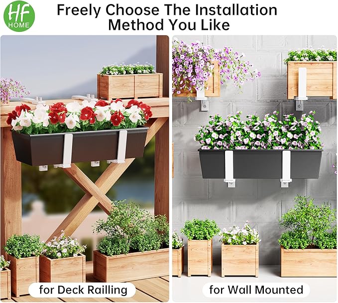 HFHOME Set of 6 Adjustable Window Planter Box Brackets, White Brackets for Window Boxes Planters, Planter Shelving with Adjustable Size The Width of The Bottom of The Planter Box (Patent Registered)