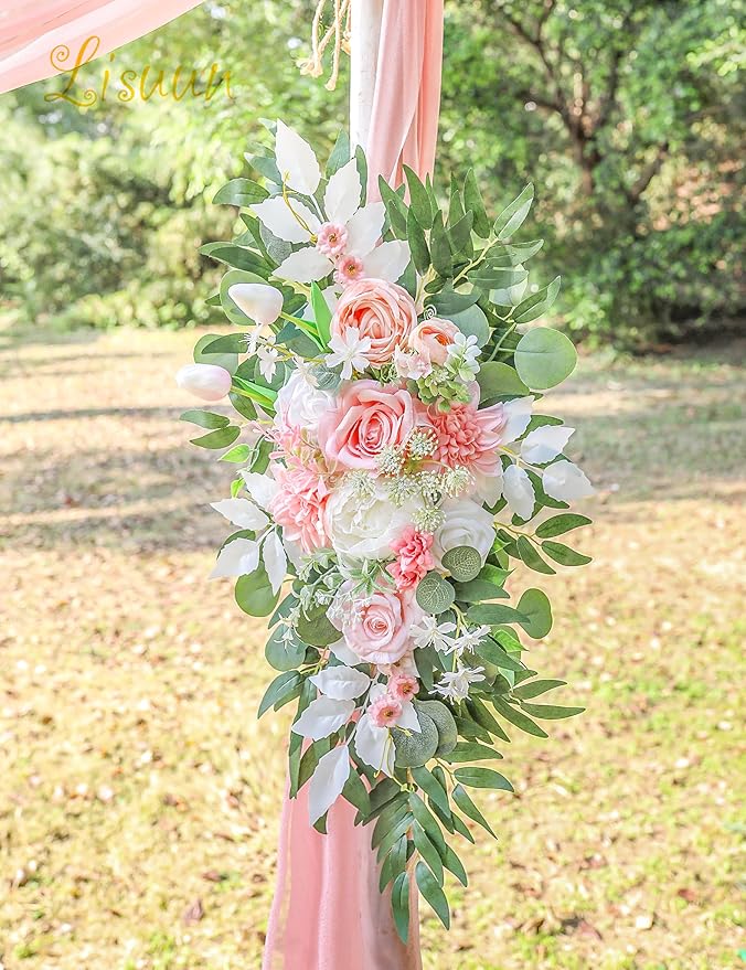 Artificial Flowers Wedding Arch Swag, Champagne and Pink Silk, 40 Inch