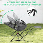 Ainfox Hammock Camping Chair with Footrest, Foldable Portable Rocking Chairs for Adults Outside Swinging Camp with Cup Holder Pillow for Outdoor Patio Poolside (Light Grey)
