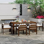 Merax 7-Piece Patio Dining Table Set,Outdoor Furniture Set with 72.8" Rectangle Table & 6 Chairs,Adjustable Leveling Feet,Umbrella Hole for Backyard,Garden,Poolside,Brown+ Beige