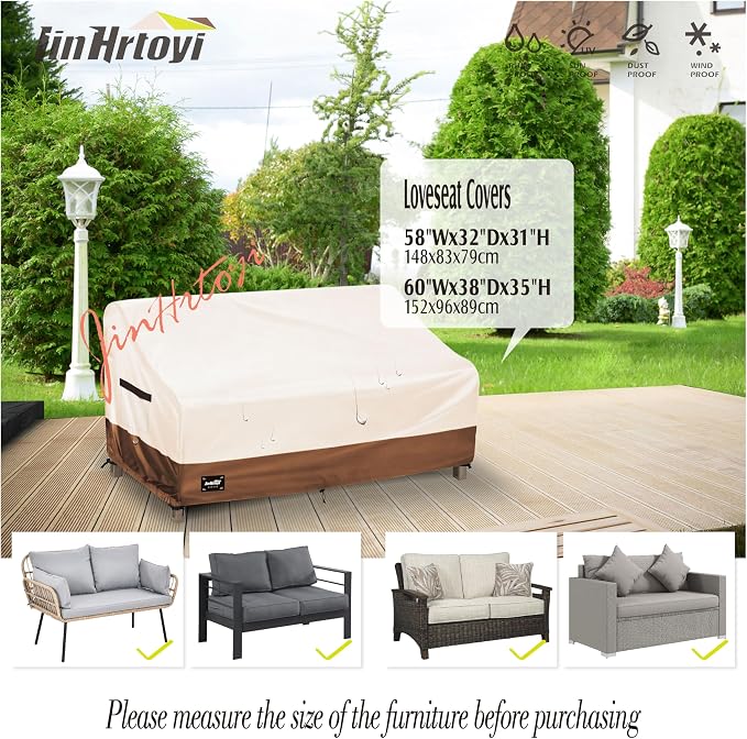 Sofa Cover for Patio Loveseat, 58 x 32 x 31 in, Waterproof Polyester
