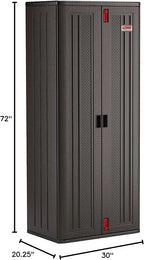 Suncast 19 Cubic Ft. Heavy-Duty Resin Cabinet with Lockable Handles, Multi-Wall Construction, and Metal-Reinforced Shelves for Basement, Utility Room and Garage Storage, Black, Made in the USA