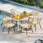 DWVO Patio Table Rectangle 59"x34.2", Patio Dining Table for 6 Weather-Resistant Outdoor Table with Umbrella Hole, Steel Frame, Adjustable Feet for Outdoor/Indoor