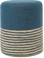 REDEARTH · Cylindrical Pouf Foot Stool Ottoman - Jute Braided Pouffe Poof Accent Sitting Footrest for Living Room, Bedroom, Nursery, Patio, Lounge & Other Rooms (Teal Natural, 14.5"X14.5"X16")