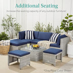 Best Choice Products Set of 2 Wicker Ottomans, Multipurpose Outdoor Furniture for Patio, Backyard, Additional Seating, Footrest, Side Table w/Removable Cushions, Steel Frame - Gray/Black