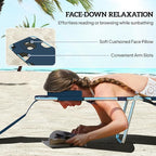 Outsunny Chaise Lounge Chair Outdoor with Face Arm Hole, 5-Position Reclining Face Down Tanning Chair with Carry Strap, Side Pocket, Portable Folding Bed Cot for Patio Beach Pool, Dark Blue