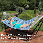 Sunnydaze Quilted Outdoor Hammock with Spreader Bars - Heavy-Duty 450-Pound Capacity Double Hammock for Outside - Breakwater Stripe