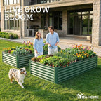YITAHOME 8x4x1.5ft Large Raised Garden Bed Kit, Galvanized Metal Planter Box with Gloves, Ground Nails & Safety Rubber, Outdoor Above Ground Planters for Plants Vegetables Flowers, Green